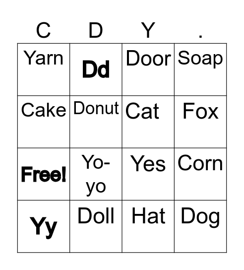 Cc, Dd, Yy Letters Bingo Card