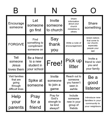 KINDNESS Bingo Card