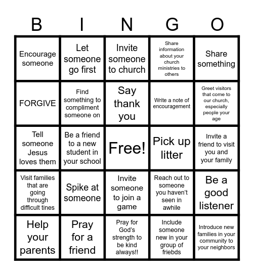 KINDNESS Bingo Card