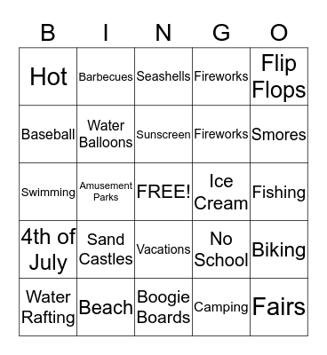 Mr. Biddle Summer Bingo Card