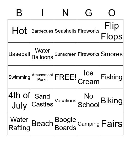 Mr. Biddle Summer Bingo Card