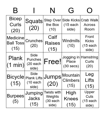 Pittman Fitness Bingo Card