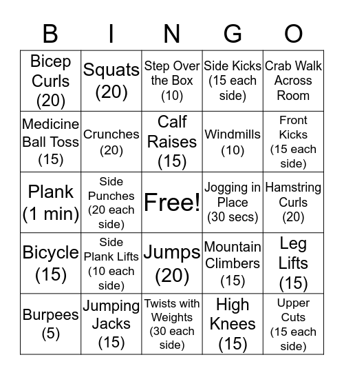 Pittman Fitness Bingo Card