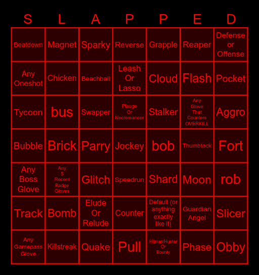 Random Glove Setting, get glove on bingo = cross out Bingo Card