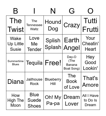 1950's Themed Musical BINGO! Bingo Card