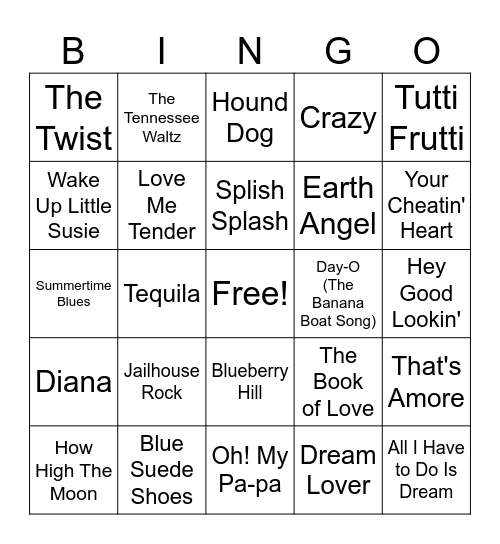 1950's Themed Musical BINGO! Bingo Card