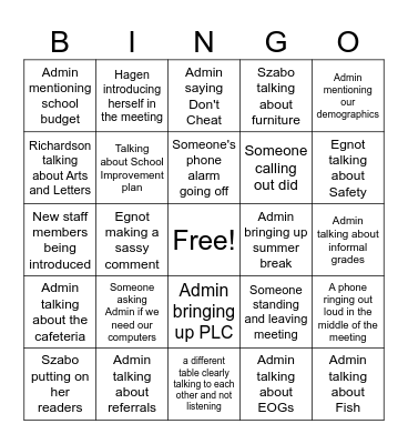 Welcome Back Teachers Bingo Card
