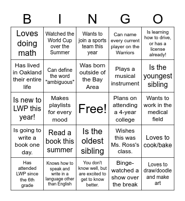 Find Someone Who... Bingo Card