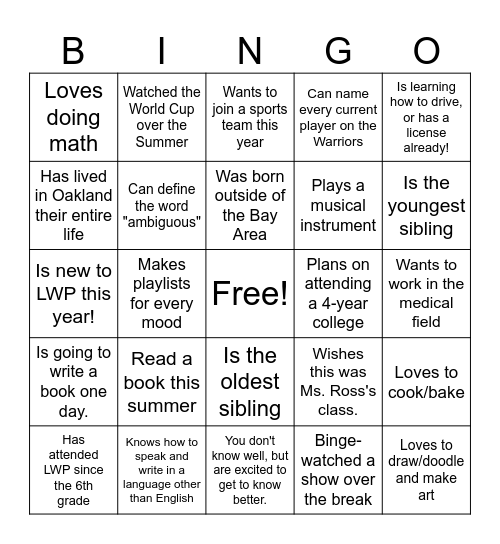 Find Someone Who... Bingo Card