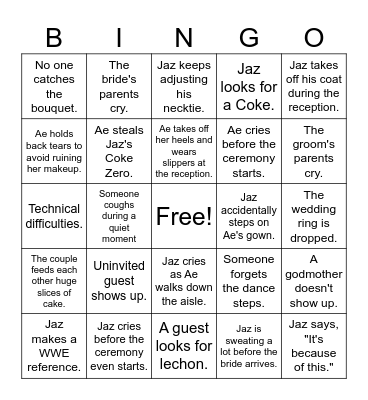 Jaz & Ae's Wedding Bingo Card