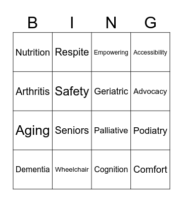 Aged Care Bingo Card
