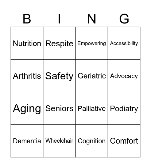 Aged Care Bingo Card
