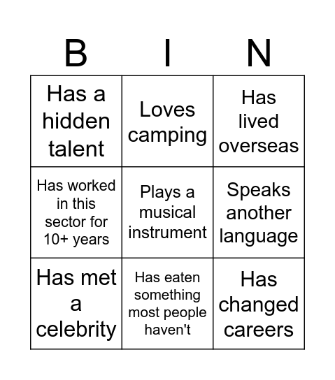 Team Bingo Card