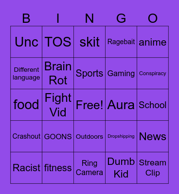 Tiktok DoomScroll Bingo Card