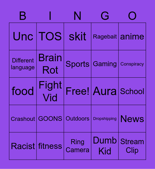 Tiktok DoomScroll Bingo Card