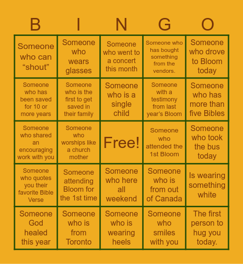 BLOOM Bingo Card