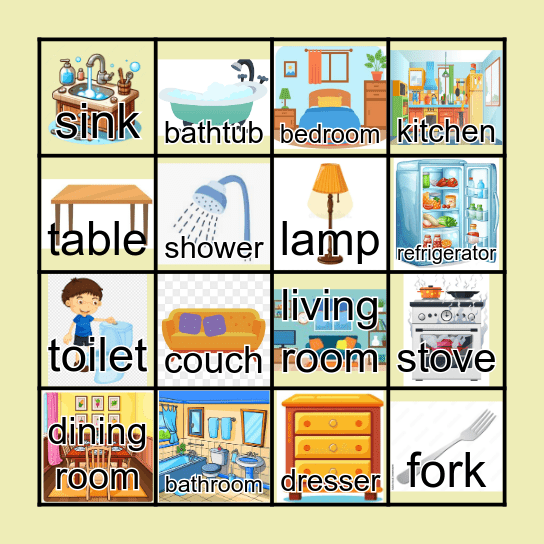 In the house Bingo Card