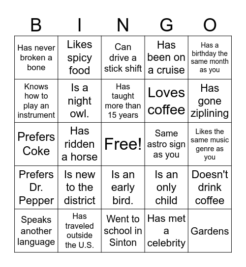 Staff Bingo: Black Out Bingo Card