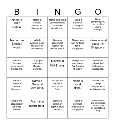 Singapore BINGO Card