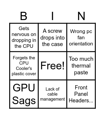 Tof's PC Building Experience Bingo Card