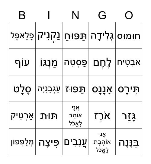 Food Bingo Card