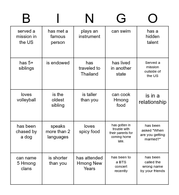 Human Bingo :D (you cannot use the same name twice) Bingo Card