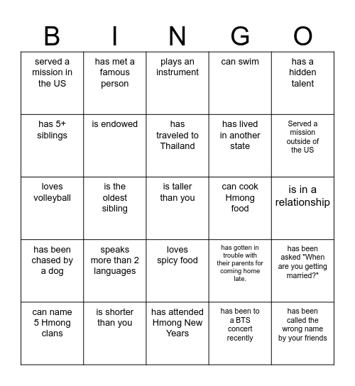 Human Bingo :D (you cannot use the same name twice) Bingo Card