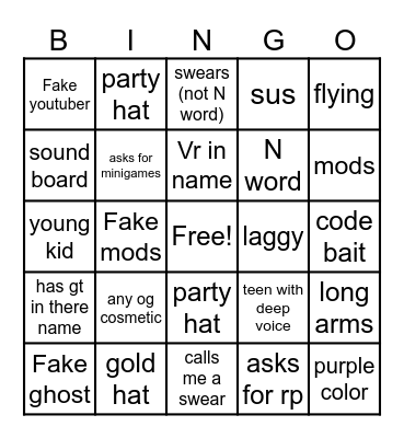 Gorilla tag bingo Card