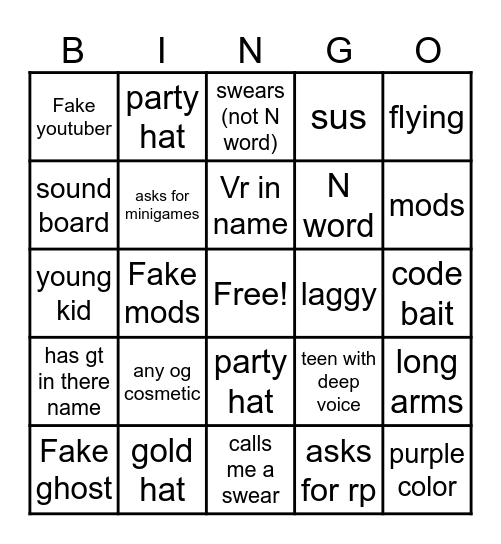 Gorilla tag bingo Card