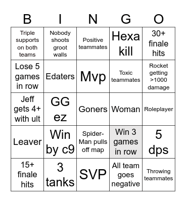 Rivals bingo Card