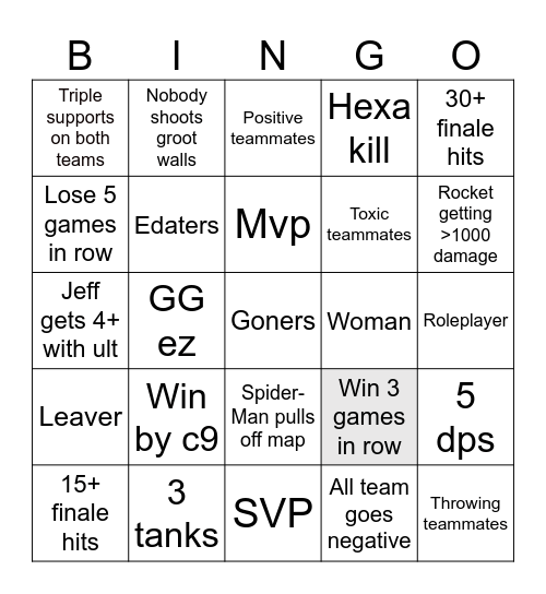 Rivals bingo Card