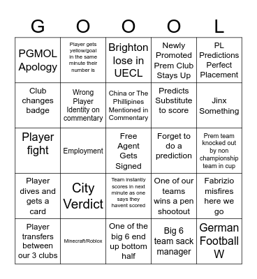 Football Bingo 2 Bingo Card