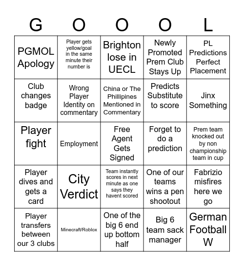 Football Bingo 2 Bingo Card