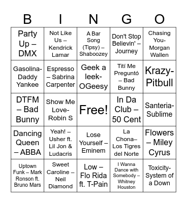 Music Bingo Card