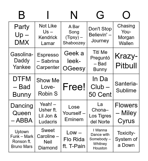 Music Bingo Card