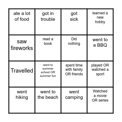 This Summer I ... Bingo Card