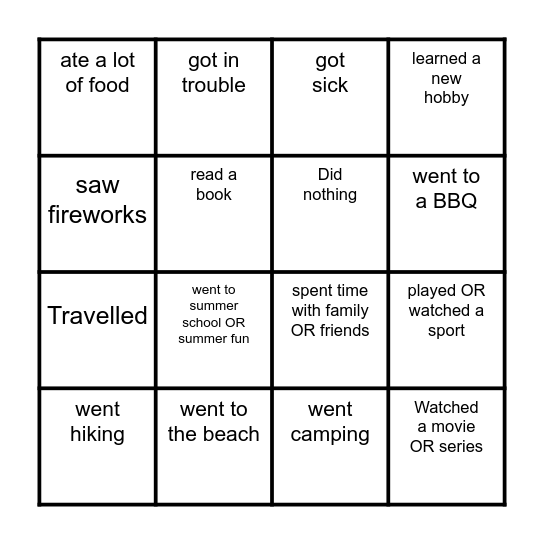 This Summer I ... Bingo Card