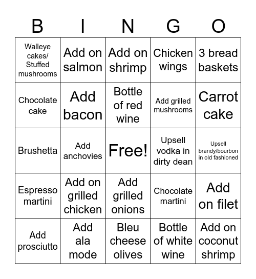 UPSELL! Bingo Card