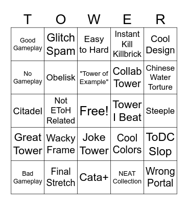 Tower Creator Bingo Card