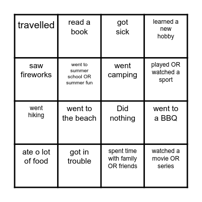 This summer I... Bingo Card