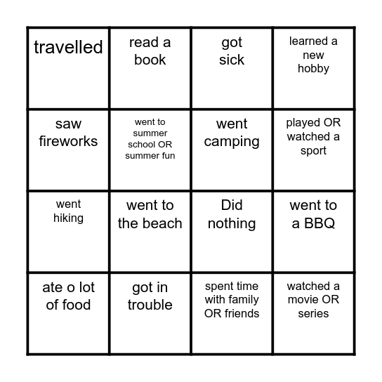 This summer I... Bingo Card