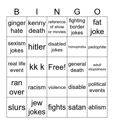 southpark Bingo Card