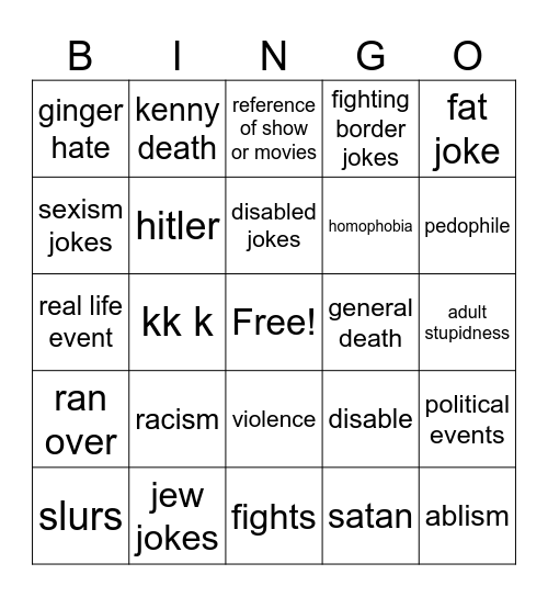 southpark Bingo Card