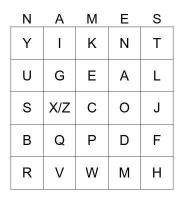 Name Bingo Card