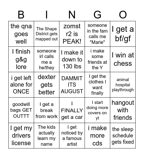 personal bingo Card