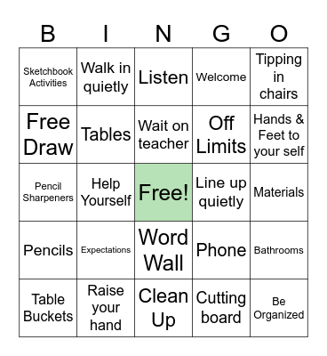 Art Room Bingo Card