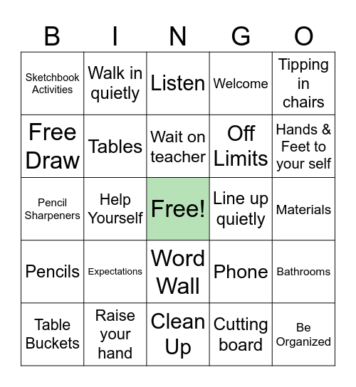 Art Room Bingo Card