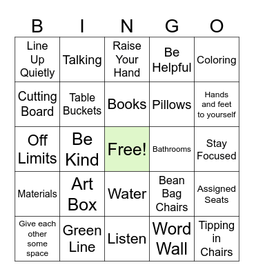 Art Room Bingo Card