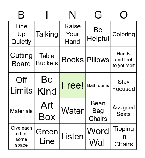 Art Room Bingo Card