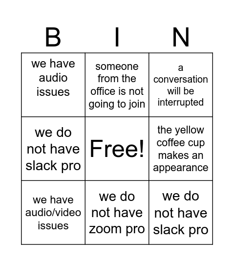 meeting bingo Card